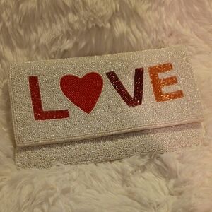 Beaded Love Clutch - Red and Orange
